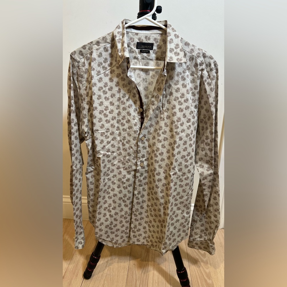 Zara Man Slim Fit Neutral Floral Button Down Shirt